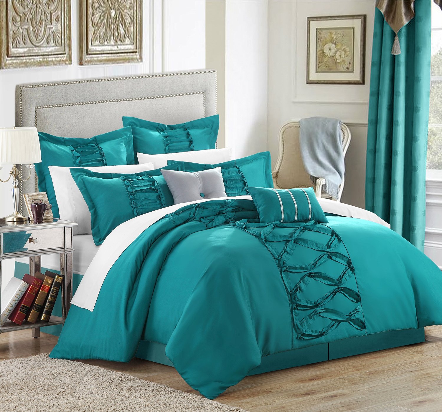 Ruffled Teal Comforter Set