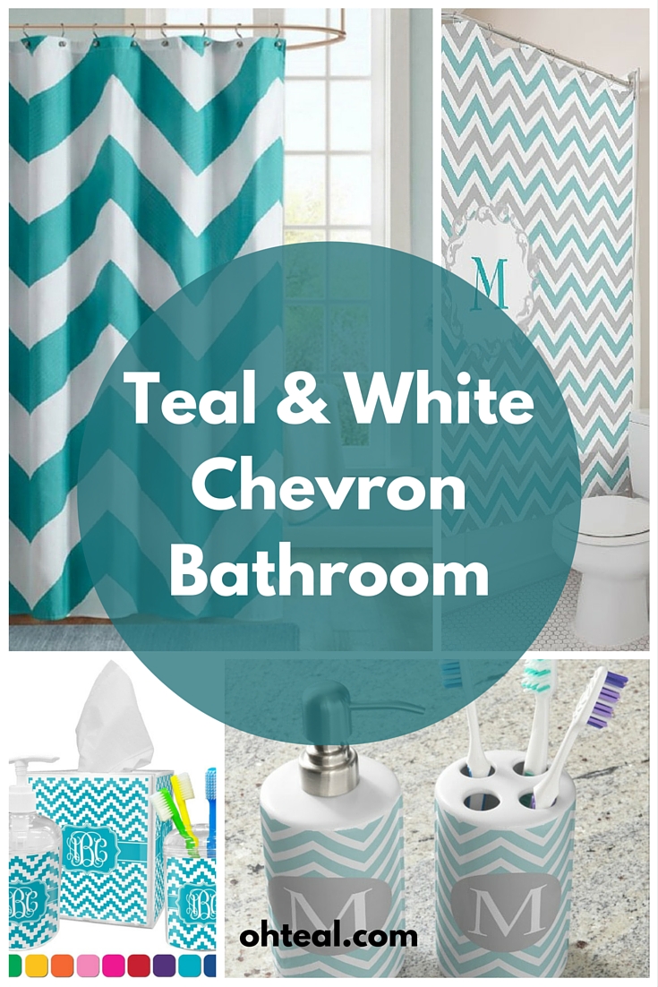 Teal and White Chevron Bathroom