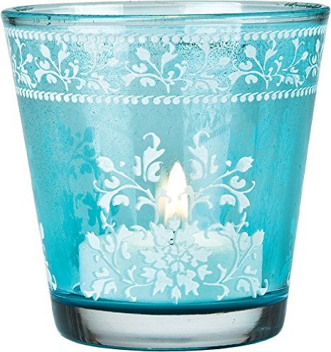 Luna Bazaar Flower Design Hand Painted Glass Candle Holder