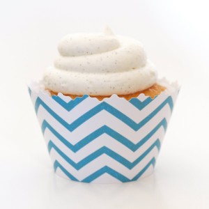 Aqua Blue Chevron Cupcake Wrappers - Set of 12 - Wedding Favors, Baby Shower Gifts, Display Cake Towers