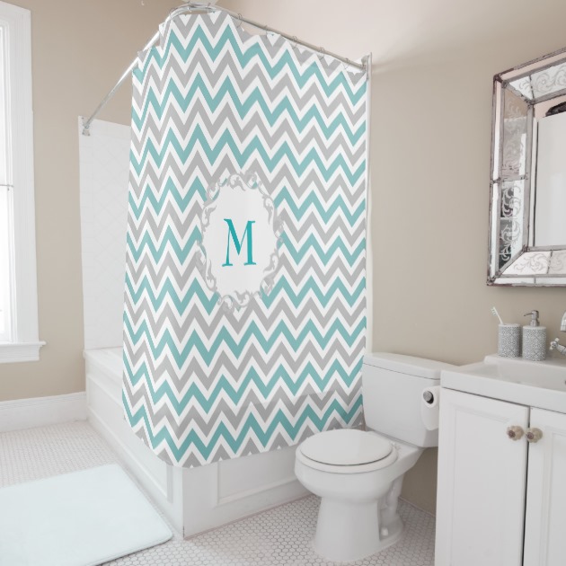 Teal and White Chevron Bathroom