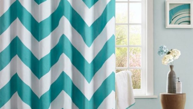 Teal and White Chevron Bathroom